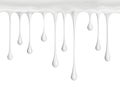 White cream or milk drops drip down, isolated on a white Royalty Free Stock Photo