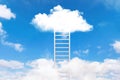 White creative staircase in the clouds. Career growth, creative idea. Skills and success concept. Ladder in blue sky with clouds Royalty Free Stock Photo