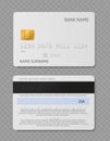 White credit card. Realistic plastic cards with chip front and back view mockup. Security bank payment vector finance