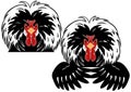 White crested black Polish rooster chicken head and wings