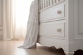 White crib with blanket standing in cute baby room. Generative AI Royalty Free Stock Photo