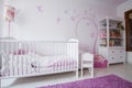 White crib in cozy nursery Royalty Free Stock Photo