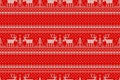 White crochet pattern reindeer And christmas tree on red background.