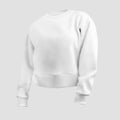 White crop sweatshirt mockup, 3D rendering, women\'s shirt with cuffs, casual clothes isolated on background, front view