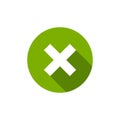 White cross in green circle. delete button. Warning error icon