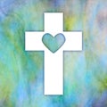 White cross with a heart on a vibrant background Royalty Free Stock Photo