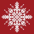 White Cross Stitch Snowflake on Red. Traditional Christmas Ornament