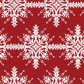 White Cross-Stitch Snowflakes Seamless Pattern on Red. Tradition