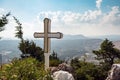 White cross at Tsampika church on Rhodes island, Greece Royalty Free Stock Photo