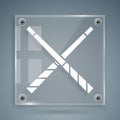 White Crossed billiard cues icon isolated on grey background. Square glass panels. Vector Royalty Free Stock Photo