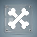 White Crossed human bones icon isolated on grey background. Square glass panels. Vector