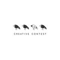 A white crow among black birds, symbol of extraordinary personality. Vector hand drawn minimal logo template.