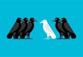 White crow among black crows. Vector illustration Royalty Free Stock Photo