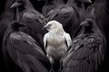 A white crow among black ones symbolizing discrepancy concept Royalty Free Stock Photo
