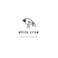 A white crow, symbol of extraordinary personality. Vector hand drawn logo template.