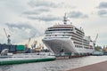 White cruis ship liner docked in the port