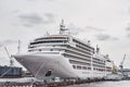 White cruis ship liner docked in the port