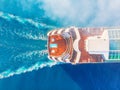 White Cruise ship in blue sea. Aerial top view Royalty Free Stock Photo