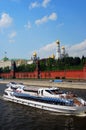 White cruise ship sailg on the Moscow river. Royalty Free Stock Photo