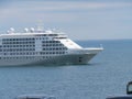 A white cruise ship sailing off the English coast near Falmouth England