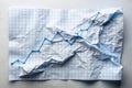 White Crumpled Paper with Blue Graph Lines Texture