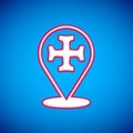 White Crusade icon isolated on blue background. Vector