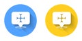 White Crusade icon isolated with long shadow background. Circle button. Vector