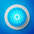 White Cryptocurrency coin Cardano ADA icon isolated on blue background. Digital currency. Altcoin symbol. Blockchain