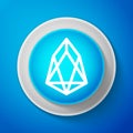 White Cryptocurrency coin EOS icon isolated on blue background. Digital currency. Altcoin symbol. Blockchain based