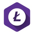 White Cryptocurrency coin Litecoin LTC icon with long shadow. Physical bit coin. Digital currency. Altcoin symbol