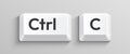 White Ctrl and C keyboard keys representing the copy command. Royalty Free Stock Photo