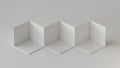 White cube boxes backdrop display on black background. 3D rendering.