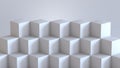 White cube boxes with white blank wall background. 3D rendering. Royalty Free Stock Photo