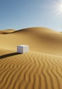 White Cube in a Desert Landscape Under Bright Sunlight Royalty Free Stock Photo