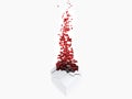 White cube exploding into thousand red glass pieces Royalty Free Stock Photo