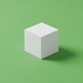 White cube on a green background. The cube is smooth and evenly proportioned, Royalty Free Stock Photo