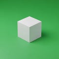 A white cube is placed on a bright green surface. The cube has a smooth texture and Royalty Free Stock Photo