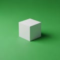 A white cube placed on a green surface, creating a stark contrast. The cube is perfectly Royalty Free Stock Photo
