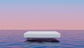 White cube podium floating above the ocean.Abstract minimal surreal background.3d rendering illustration