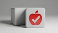 Modern white cube with red apple and check mark symbol on grey background for healthy choice concept Royalty Free Stock Photo