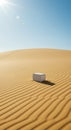 White Cube on Rippled Sand Dune Under Bright Sun Royalty Free Stock Photo