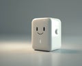 White Cube with a Smiling Face and Control Dial Displayed on a Gray Surface Royalty Free Stock Photo