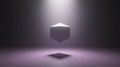 A white cube suspended in mid-air against a dark background. Royalty Free Stock Photo
