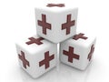 White cubes with abstract crosses on a white