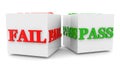 White cubes with fail and pass concept Royalty Free Stock Photo