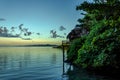 White Cumulostratus or Cumulus clouds over a lagoon on Samoa Royalty Free Stock Photo