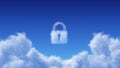 White cumulus cloud on blue sky background with lock shape above.