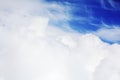 White cumulus clouds blue sky background closeup beautiful aerial cloudscape backdrop, cloudy skies from above, sunny heaven Royalty Free Stock Photo