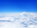 White cumulus clouds clear blue sky background, aerial cloudscape panoramic above view, high azure skies panorama, fluffy cloud Royalty Free Stock Photo