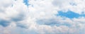White cumulus clouds clear blue sky background panorama, fluffy cloud texture, cloudy skies, cloudscape heaven cloudiness overcast Royalty Free Stock Photo